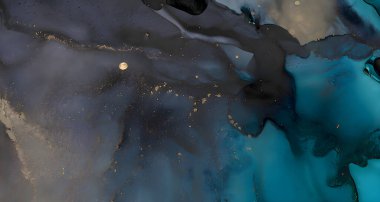 Koyu mermer desenli mavi tonlar ve altın rengi detaylar