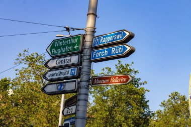 Zürih 'teki turistik noktayı gösteren bir tabelanın yakın çekimi