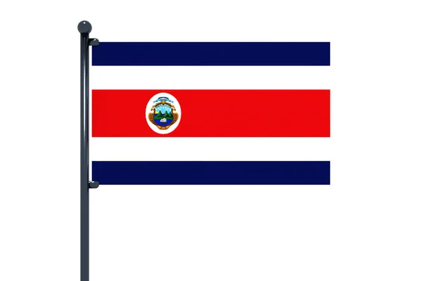 Bandeira Costa Rica Com Pólo Isolado Sobre Fundo Branco — Fotografia de Stock
