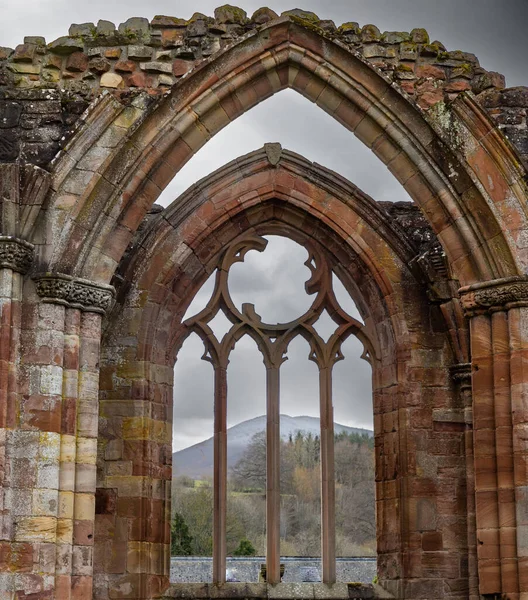 Melrose Abbey Förfallen Byggnad Vid Skottlands Gränser Vid Floden Tweed — Stockfoto