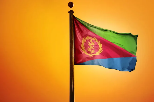 Uma Ilustração Digital Bandeira Eritreia Acenando Contra Céu Amarelo Brilhante — Fotografia de Stock