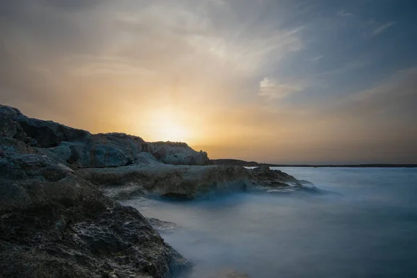 Mesmerizing View Sunset Sea Long Exposure Malta — Stock Photo, Image
