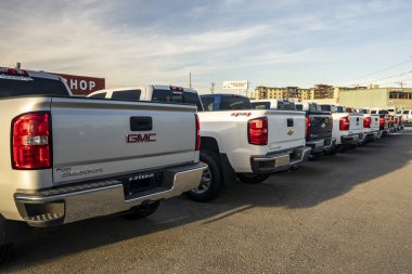 Bir araba satıcısının arka kapısında sıra sıra var.