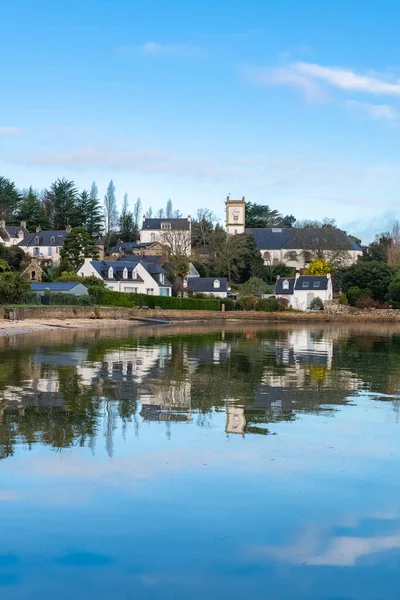 Bretagne Ile Aux Moines Morbihanbukten Kyrkan Och Stranden Port Miquel — Stockfoto