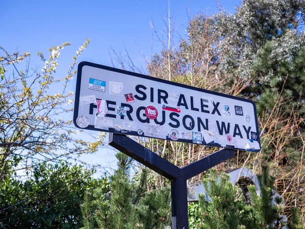 Manchester Famous Road Side Sign Sir Alex Ferguson Way Old — Stock Photo, Image