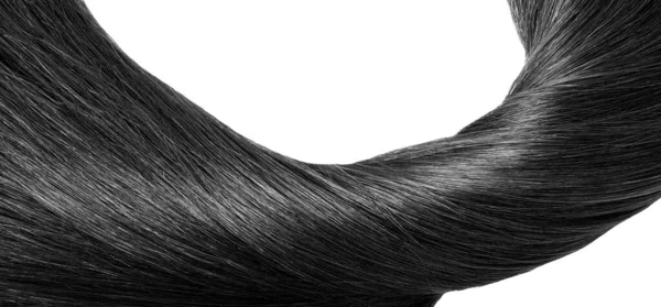 Sznur Pięknych Miękkich Zdrowych Czarnych Włosów Odizolowanych Białym Tle — Zdjęcie stockowe