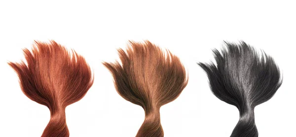 Drei Stränge Schönes Weiches Und Gesund Gefärbtes Haar Isoliert Auf — Stockfoto