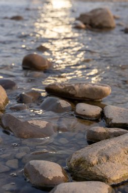 Sudaki kayaların dikey görüntüsü.