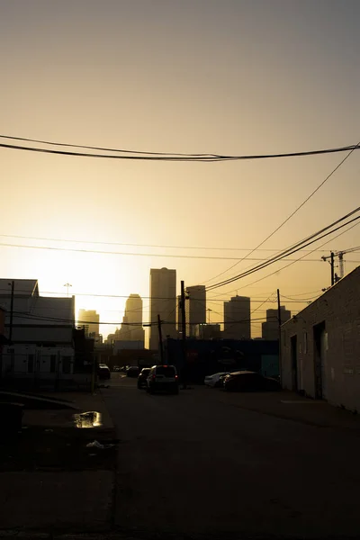 Silhuetten Centrala Dallas Skyline Golden Hour — Stockfoto