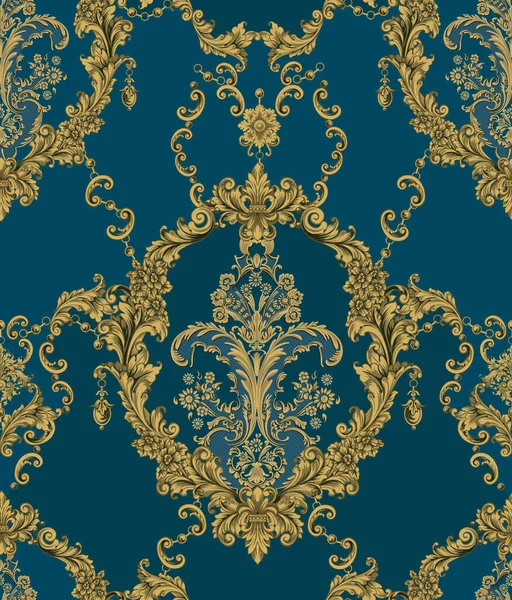 Illustration Ornate Seamless Pattern Square Stitch Blue Golden Colors — Stock Photo, Image