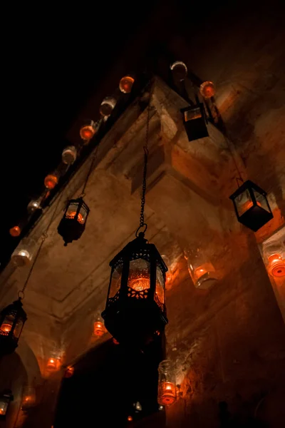 Facade Old House Harbour Town Birgu Malta Decorated Lot Lanterns — Stock Photo, Image