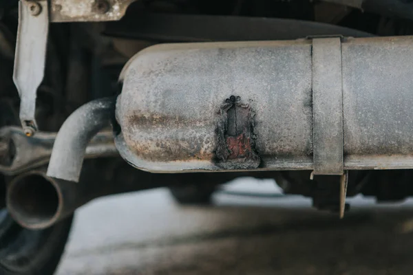 Selective Focus Shot Old Vehicle Exhaust System — Stock Photo, Image