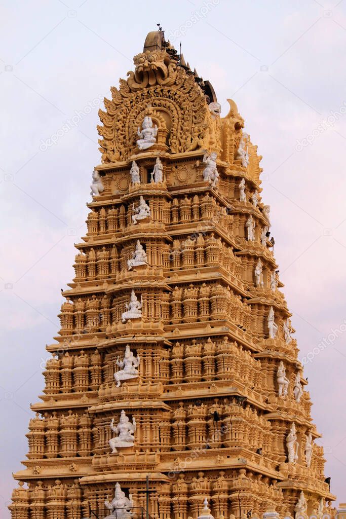 The top six levels of the main Gopuram of Sri Srikanteshware temple in Ganjangud, Karnataka