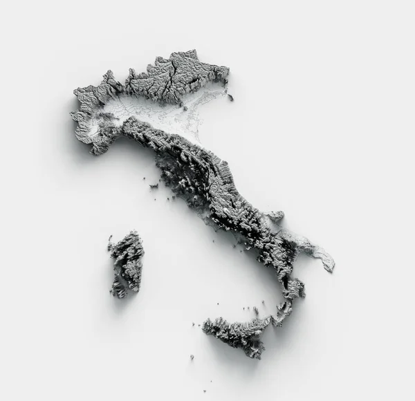 Uma Representação Mapa Físico Detalhado Itália Isolado Fundo Branco — Fotografia de Stock