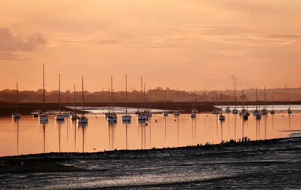 Solnedgången Över Floden Crouch North Fambridge Essex Storbritannien — Stockfoto