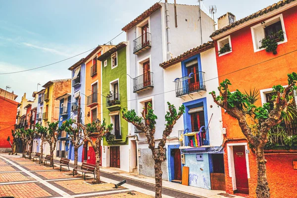 Plan Vieilles Maisons Colorées Contre Ciel Bleu — Photo