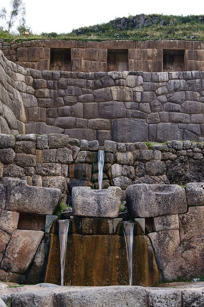 Vertical Shot Tambomachay Fresh Spring Water Cusco Peru — Stock Photo, Image