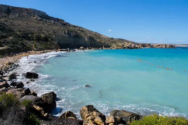 Waves Blue Mediterranean Sea Sandy Beach Imgiebah Bay Selmun Mellieha — Stock Photo, Image