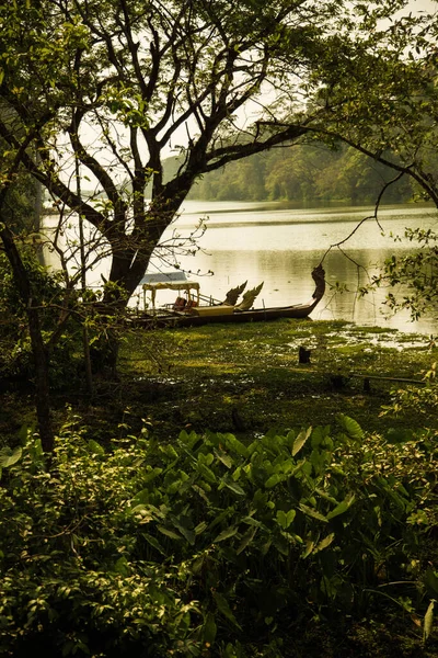 森の中の湖の近くのボートの閉鎖 — ストック写真