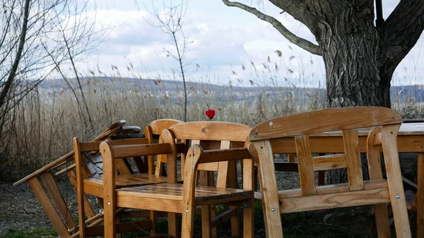 Old Wooden Furniture Left Autumn Yard — Stock Photo, Image