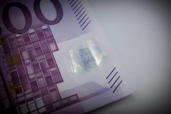 500 Euro Luk Banknotun Hologramına Yakın Çekim — Stok fotoğraf