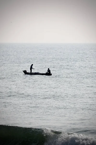 Eine Silhouette Von Fischern Die Golf Von Bengalen Fischen Pondicherry — Stockfoto