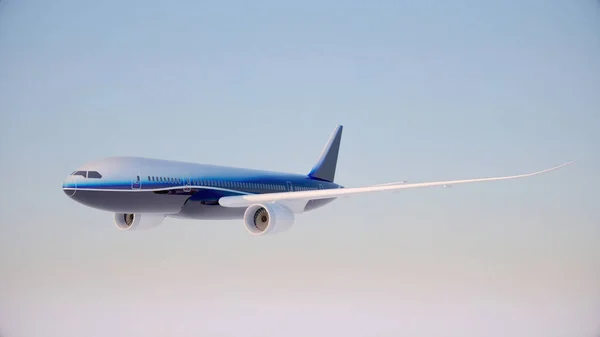 Projeto Renderização Avião Está Voando Sobre Fundo Céu Claro Isolado — Fotografia de Stock
