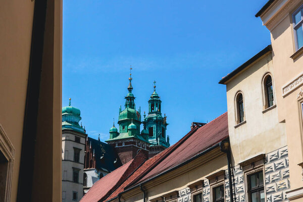 The view of Wawel Cathedral towers. Wawel Castle Complex, Krakow, Poland.