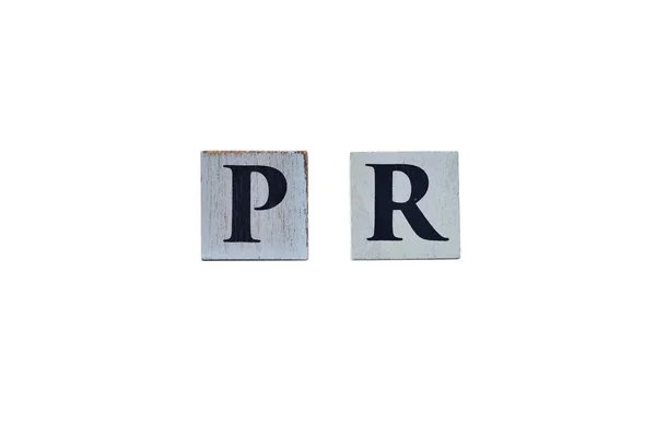 Wooden Cubes Showing Abbreviation Public Relations White Background Designs Layouts — Stock Photo, Image