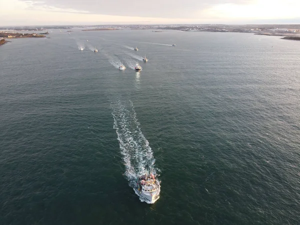 Een Vanuit Lucht Uitzicht Zee Met Boten — Stockfoto