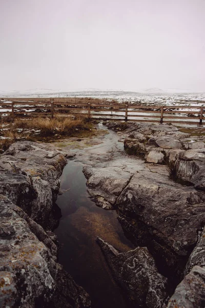 岩の間を流れる小川の垂直ショット — ストック写真