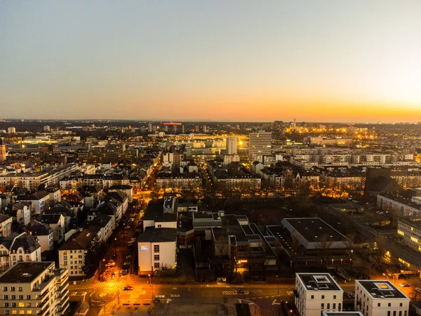 Una Pintoresca Toma Puesta Sol Través Del Paisaje Urbano Fráncfort — Foto de Stock