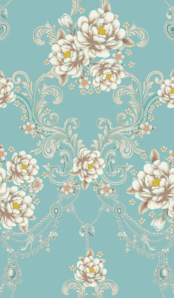 Seamless Floral Pattern Background Blue Colors Perfect Wallpaper — Stock Photo, Image