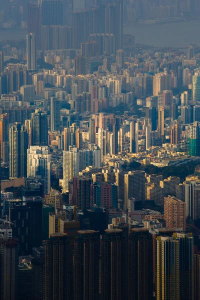 Plan Vertical Des Bâtiments Hong Kong Coucher Soleil — Photo