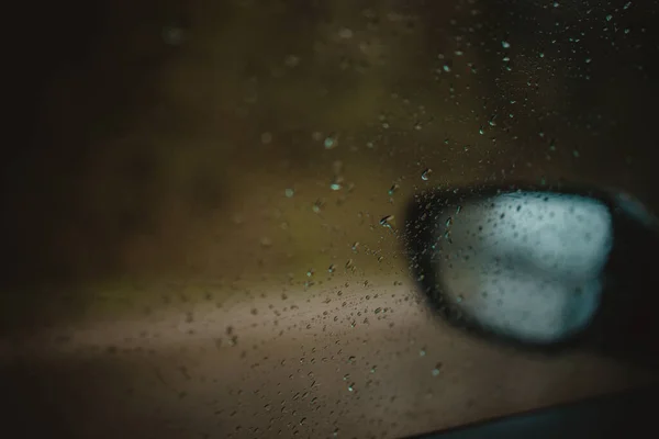 Gros Plan Pluie Tombant Sur Vitre Une Voiture — Photo