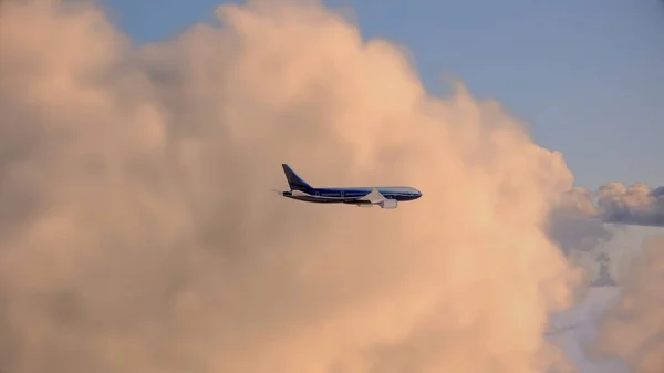 A 3d render design of Passenger aircraft is flying on isolated cloudy sky in the background