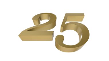 altın 25 numara 3d illüstrasyon çizimi