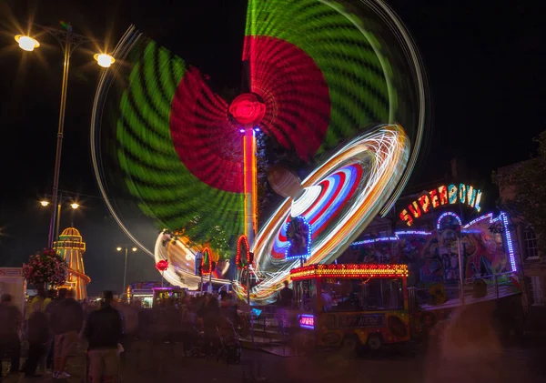 Illuminated Light Trails Rides Giles Fair Oxford — Stock Photo, Image