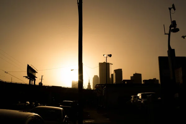 Silhouette Downtown Dallas Skyline Golden Hour — 스톡 사진