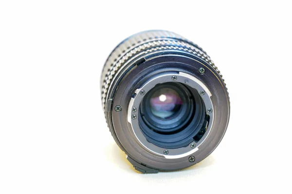 Närbild Kameralinsen Isolerad Vit Bakgrund — Stockfoto