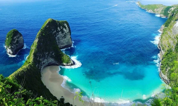 Una Foto Aerea Una Spiaggia Kelingking Indonesia — Foto Stock
