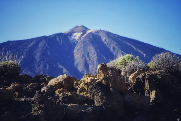 Paesaggio Del Vulcano Monte Teide Spagna Sotto Cielo Serale Blu — Foto Stock