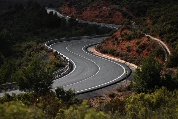 Una Strada Asfaltata Curva Circondata Piante Verdi Spagna — Foto Stock
