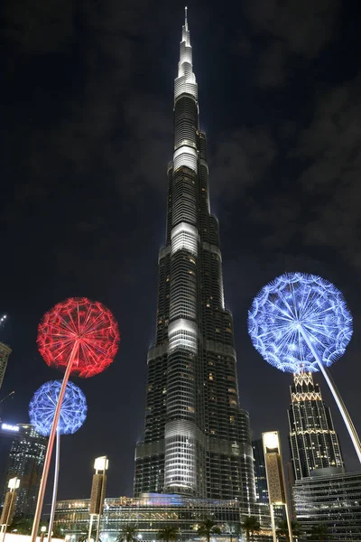 Vertical Low Angle Shot Burj Khalifa Skyscraper Night Dubai United — Stock Photo, Image