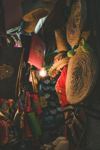 Vertical Shot Wicker Hats Other Accessories Store Tunisia — Stock Photo, Image