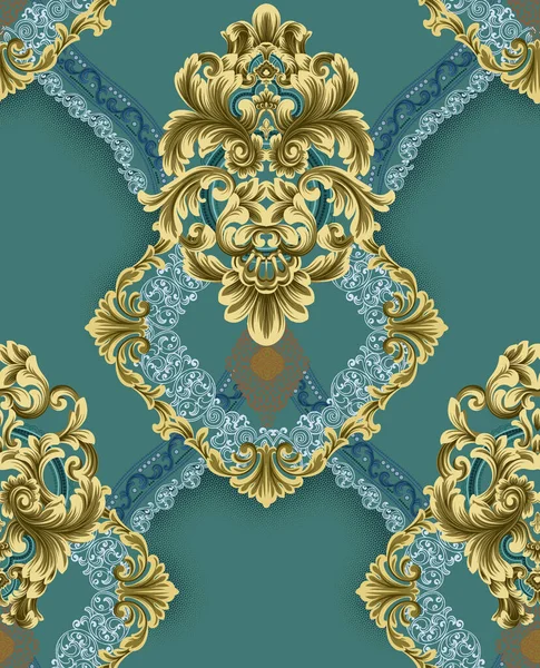 Illustration Ornate Seamless Pattern Square Stitch Green Color — Stock Photo, Image
