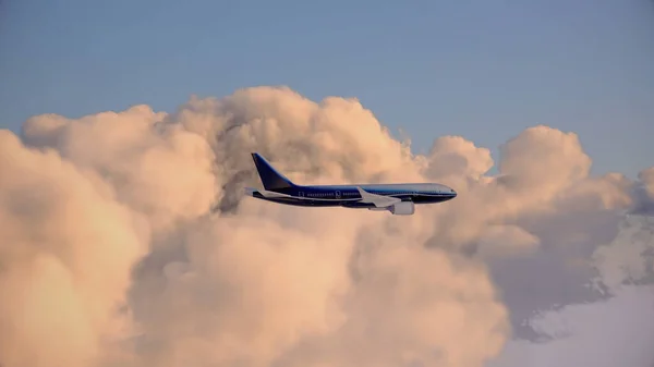 Projekt Renderowania Samolotów Pasażerskich Leci Odizolowanym Pochmurnym Niebie Tle — Zdjęcie stockowe