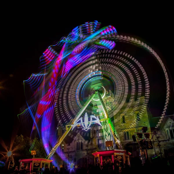 Illuminated Light Trails Air Meteorite Rides Giles Fair Oxford — Stock Photo, Image