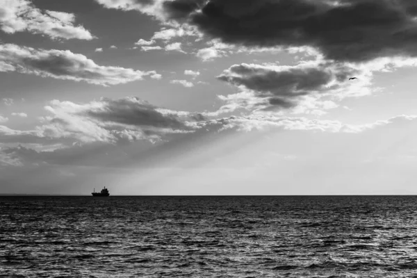 Grayscale Scenic View Evening Clouds Patras Bay — Stock Photo, Image