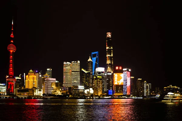 Night View Huangpu River Shanghai City — Stock Photo, Image